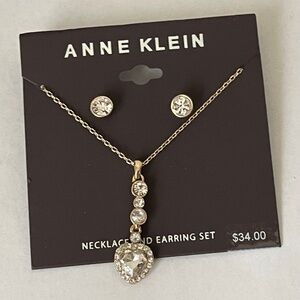 Anne Klein clear rhinestone heart necklace and stud earrings